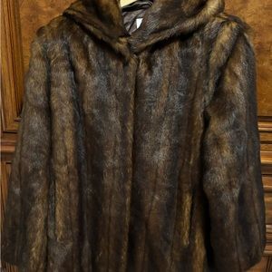 Brand East 5th, new brown fur jacket with hood, size M